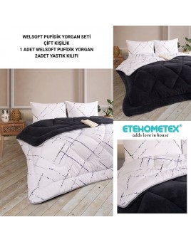 ETE HOMETEX ÇİFT KİŞİLİK LÜX WELSOFT YORGAN SETİ 195X215CM YANSIMA ANTRASİT 8696474231938